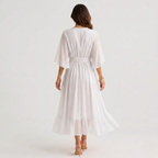 Midi Dress V Neck Wrap Waist Tie Layered Hem | Honor