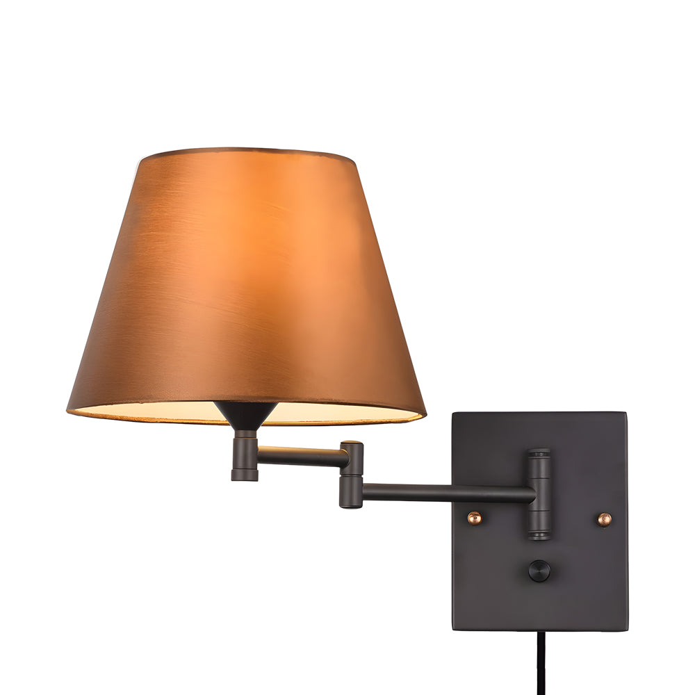 Luna | Swing Arm Wall Lamp | Plug-In, Linen Shade, Black | 1-Light