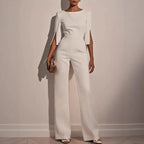 Yvaine | Women's Wide Leg Jumpsuit | Pearl Sleeve Detail, Relaxed Fit