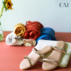 Orthopedic Sandals Women | Flat Two Strap Embellished Open Toe Slip On