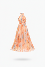 Halterneck Dress Women Printed Floral Midi Flowing | Eira