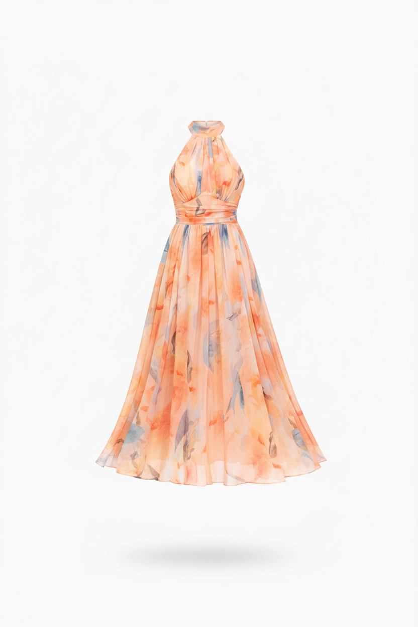 Halterneck Dress Women Printed Floral Midi Flowing | Eira