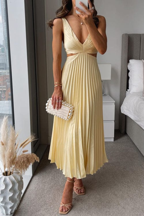 Jade | Satin Midi Dress | Pleated, Flowing | Women's Evening Wear