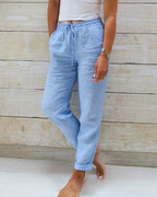 Women High Waist Loose Fit Trousers Drawstring