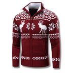 Christmas Jumper Men | Jacquard Full-Zip Knit Stand Collar Sweater