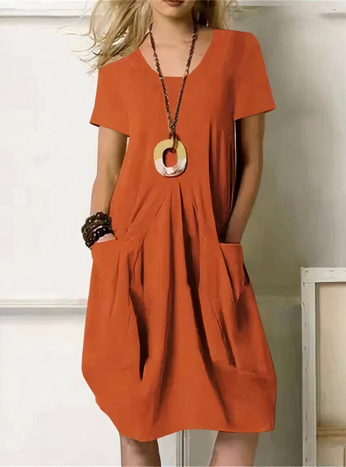 Women Casual Dress with Pockets A-Line Knee Length