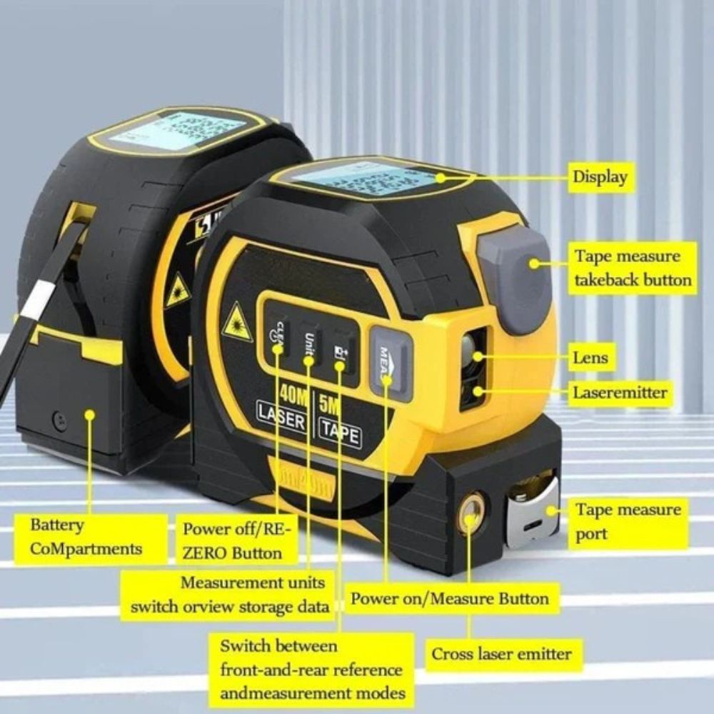 Wynne | Laser Tape Measure 3-in-1 | Infrared Rangefinder, LCD Display | 16.4 ft