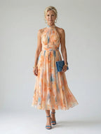 Women Halter Midi Dress Gathered Neckline