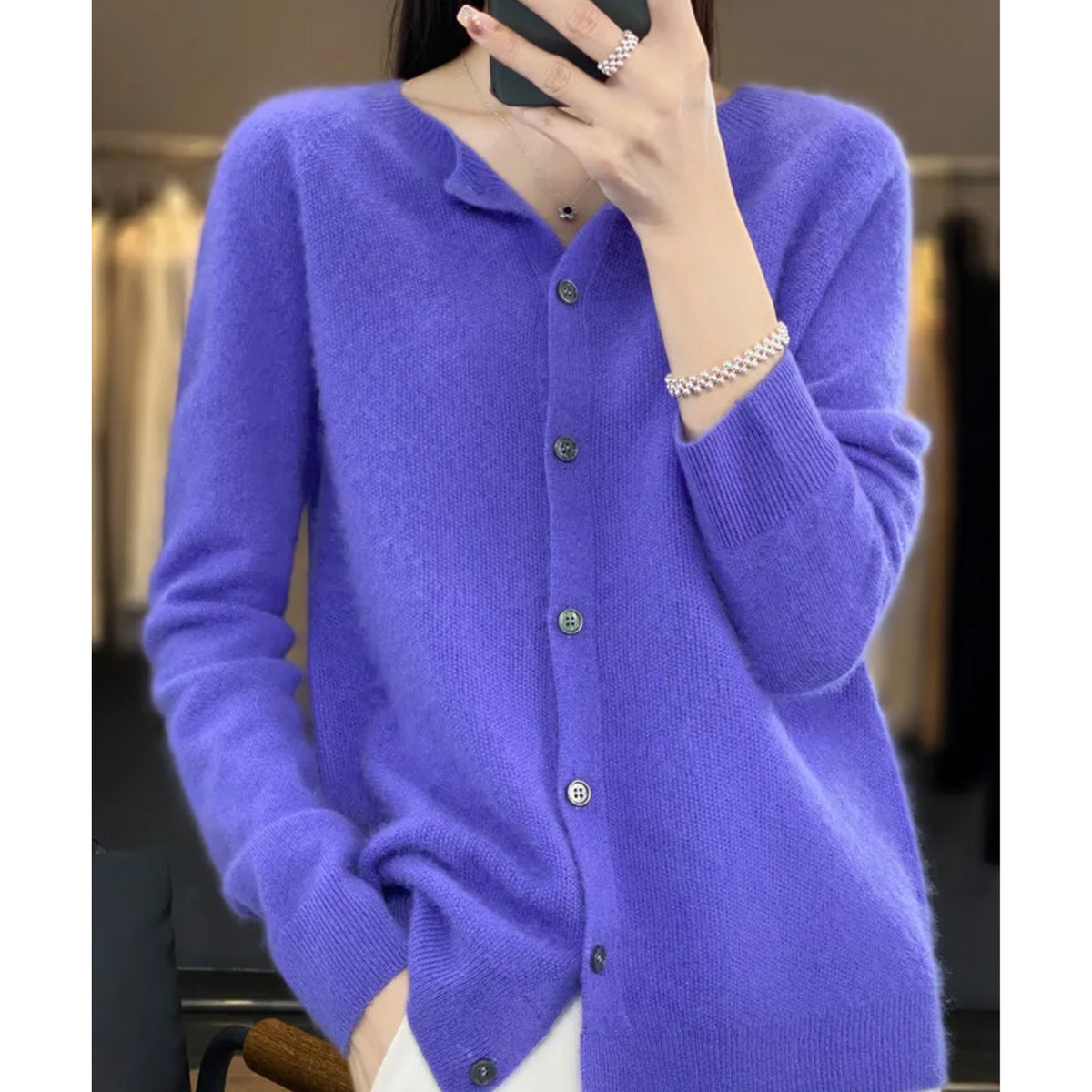 Nova | Women's Merino Wool Sweater | Round Neck, Button Placket | Slim Fit