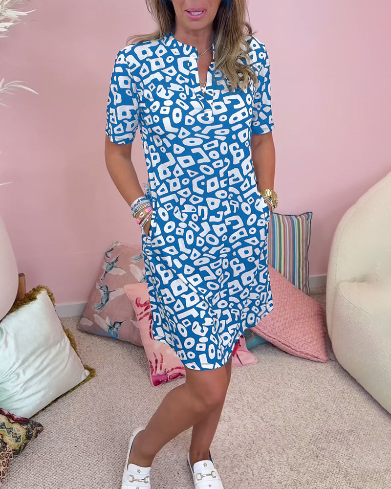 Women V-Neck A-Line Dress Abstract Print