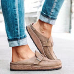 Women Suede Slip-On Mules Platform Sole Buckle Strap
