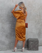 Aria | Women's Midi Dress | Asymmetric One Shoulder, Draped | Evening