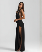 Anouk | Halter Neck Maxi Dress | Backless, High Slit | Evening & Wedding