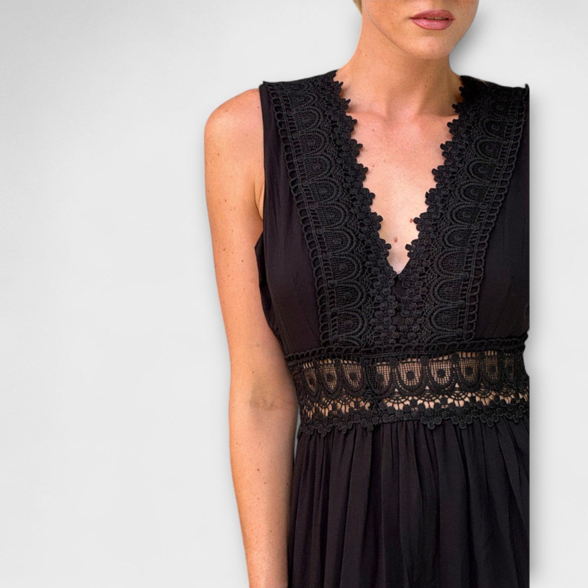 Women Lace Dress V-Neck Sleeveless Midi A-Line | Zinnia