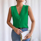 Women Sleeveless Blouse Oversized V Neck Pleated | Bea