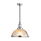 Indra | Pendant Lamp | Retro Striped Glass Shade, 1-Light | Chrome & Bronze