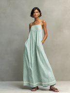 Yvaine | Maxi Dress | Women's Striped, Spaghetti Strap | Red Trim Detail