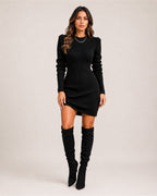 Women Long Sleeve Dress Ribbed Knit Midi Fitted Crew Neck | Hazel
