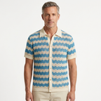 Resort Wear Men Knit Polo Shirt Vertical Stripes Camp Collar | Aria