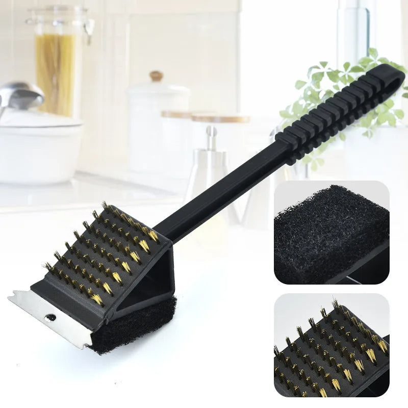 Mila | BBQ Grill Brush | 3-in-1 with Scraper & Sponge | Black