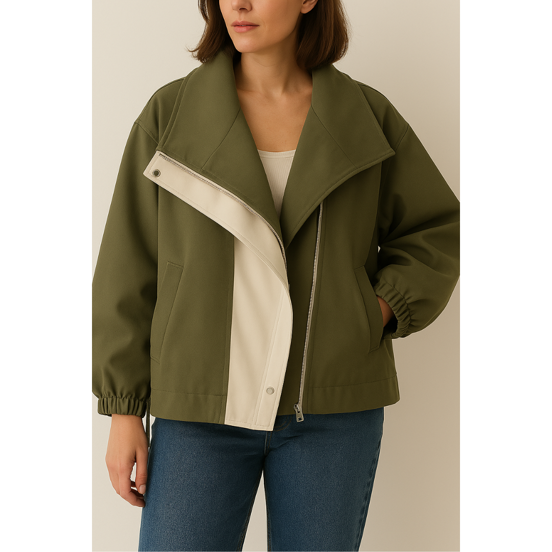 Women Hooded Windbreaker Jacket Patchwork