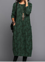 Tindra | Midi Dress With Pockets | Long Sleeve, Floral, Cotton Blend