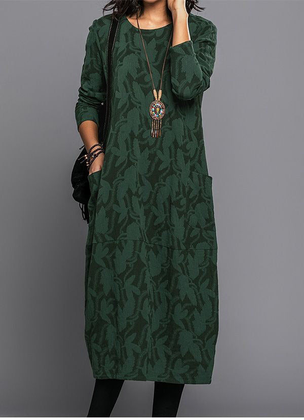 Tindra | Midi Dress With Pockets | Long Sleeve, Floral, Cotton Blend