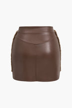 Xanthe | Faux Leather Co-ord Set | Women's Top & Mini Skirt | Faux Fur Trim