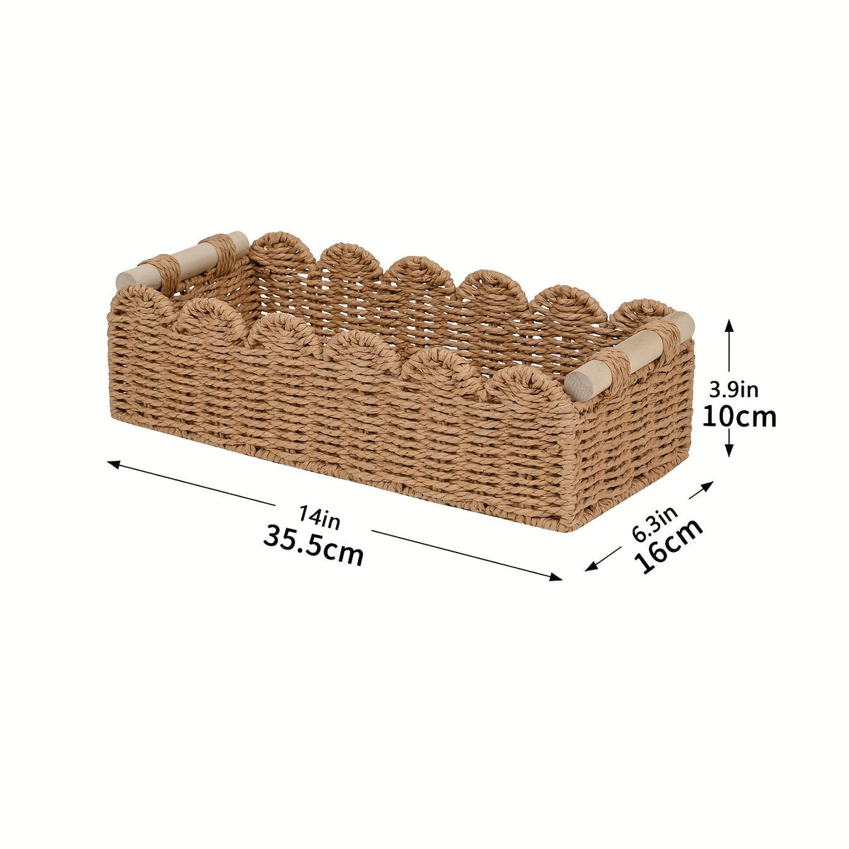 Rhea | Storage Basket | Boho Woven, Fan Edge | Natural Fibre, Rectangular