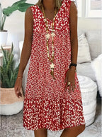 Floral Dress Women Lightweight Midi Length Sleeveless V Neck