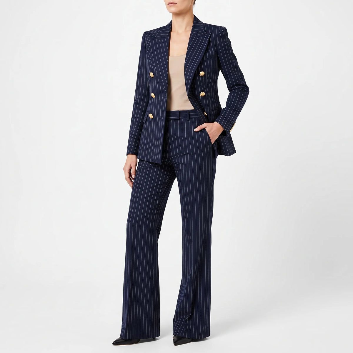 Women 2 Piece Suit Wide Leg Striped Blazer Set