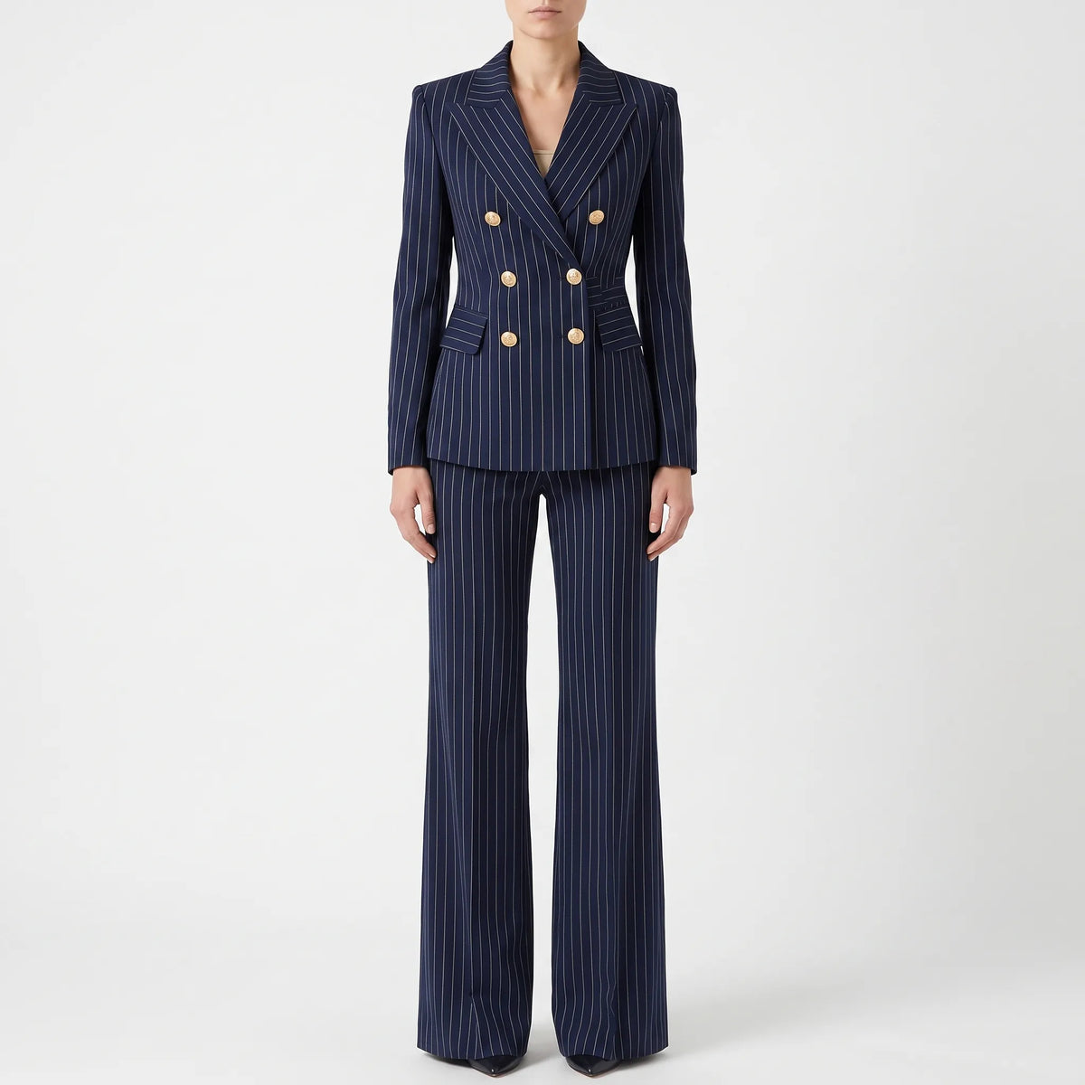 Women 2 Piece Suit Wide Leg Striped Blazer Set
