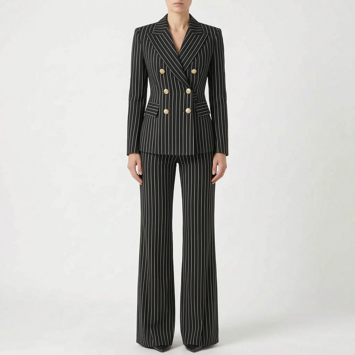 Women 2 Piece Suit Wide Leg Striped Blazer Set
