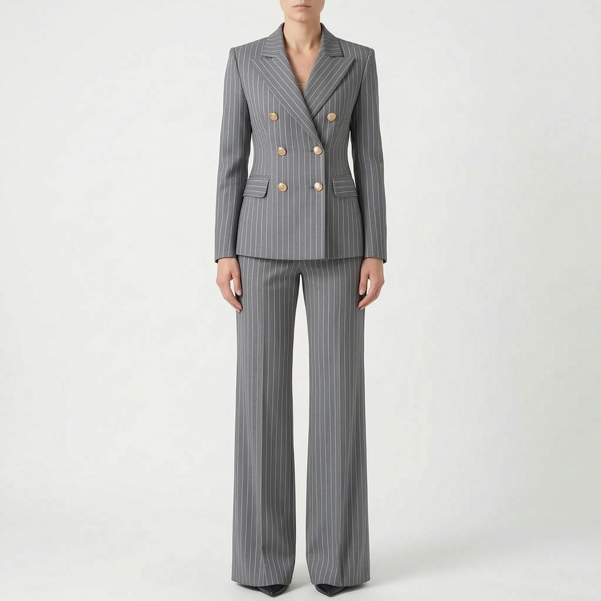 Women 2 Piece Suit Wide Leg Striped Blazer Set