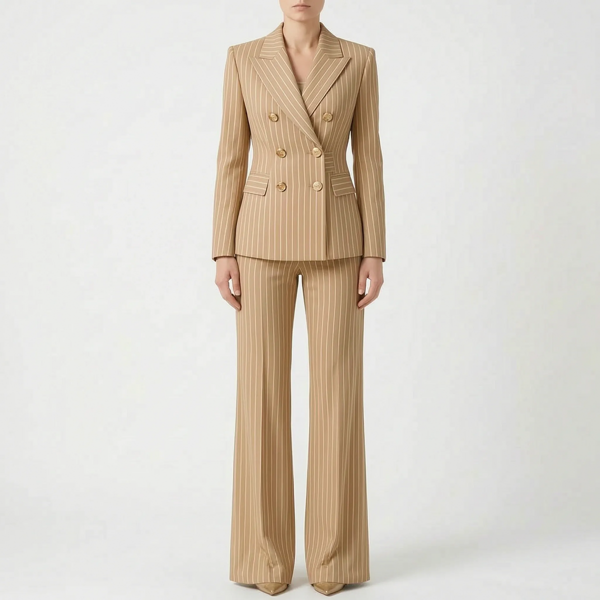 Women 2 Piece Suit Wide Leg Striped Blazer Set