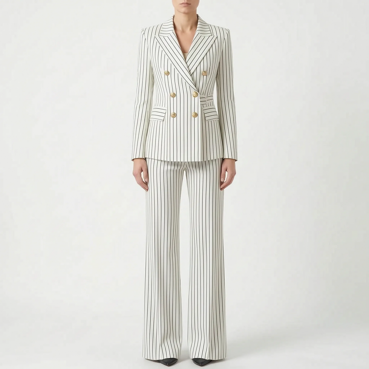 Women 2 Piece Suit Wide Leg Striped Blazer Set