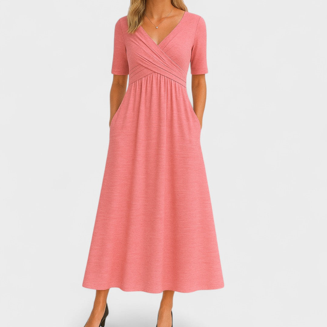 Nina | Midi Dress | Surplice V-Neckline, Elbow Sleeves | Side Pockets