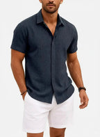 Linen Shirt Men Short Sleeve Button Down Regular Fit Cotton Blend
