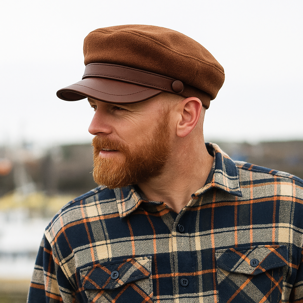 Felt Fisherman Cap Leather Brim Vintage