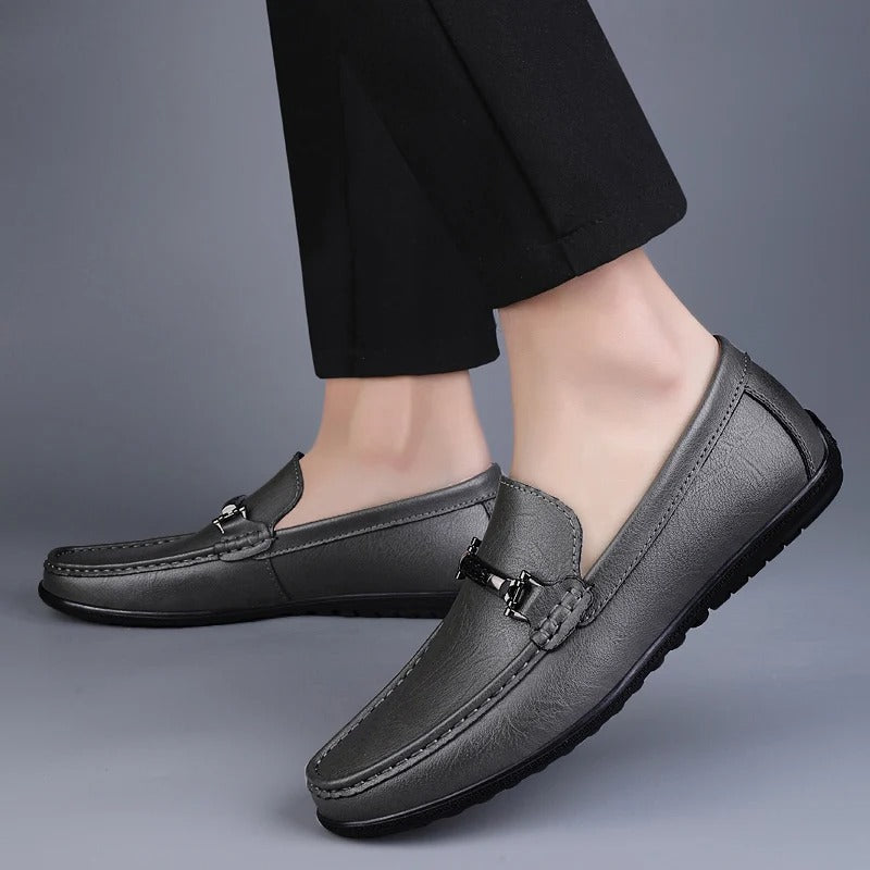Men Genuine Leather Loafers Metallic Rope Detail