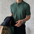 Liora | Men's Polo Shirt | Knitted Cotton, Ribbed Collar | Green, Black, Brown