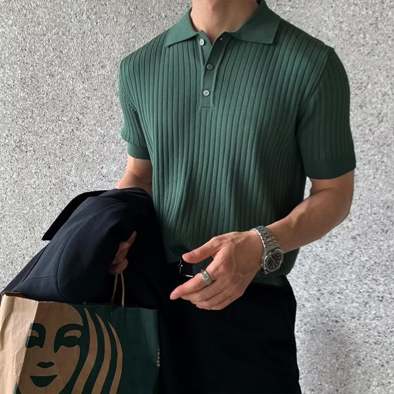 Liora | Men's Polo Shirt | Knitted Cotton, Ribbed Collar | Green, Black, Brown