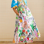 Galia | Midi Dress | Tropical Print, Lapel Neckline, Summer