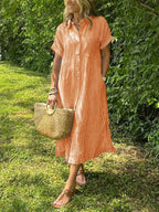 Women Striped Shirt Dress Button Down Relaxed Fit | Embla