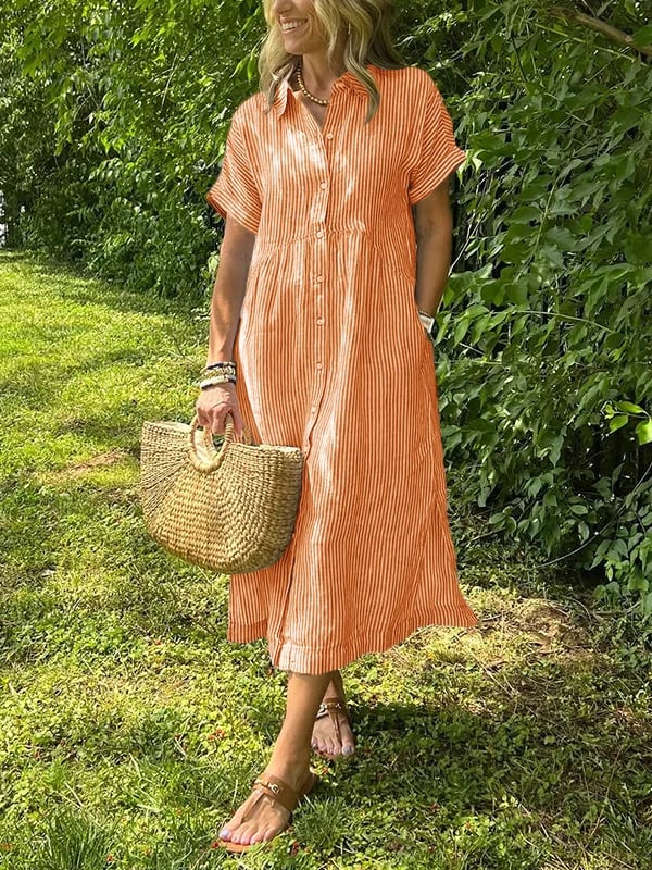 Women Striped Shirt Dress Button Down Relaxed Fit | Embla