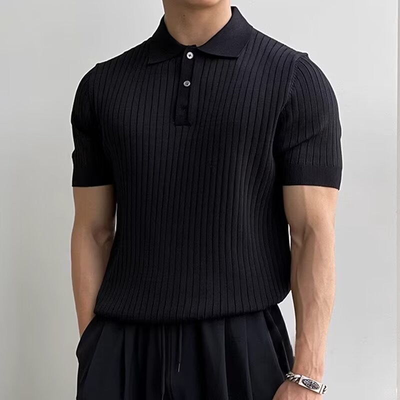 Liora | Men's Polo Shirt | Knitted Cotton, Ribbed Collar | Green, Black, Brown