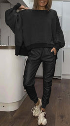 Women 2 Piece Satin Lounge Set Oversized Sweater