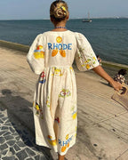 Women Linen Midi Dress Printed