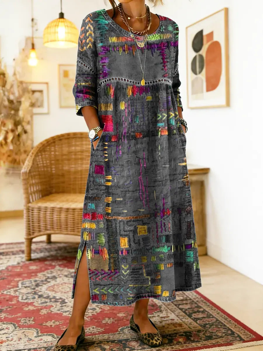 Uma | Denim Dress | Ethnic Patchwork, Loose Fit | Women's Summer
