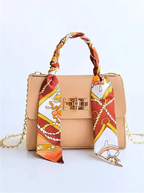 Freya | Women's Handbag | Brown Leather, Gold Clasp, Scarf Handle